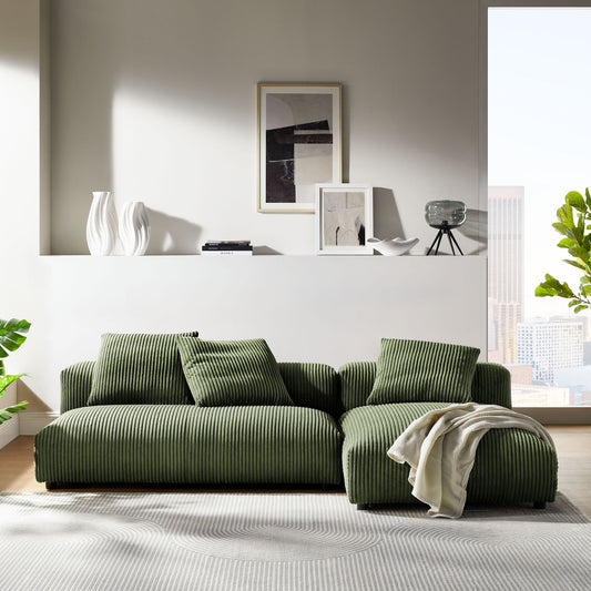 Leisure 2-Piece Modular Corduroy Sectional with Chaise, Fern