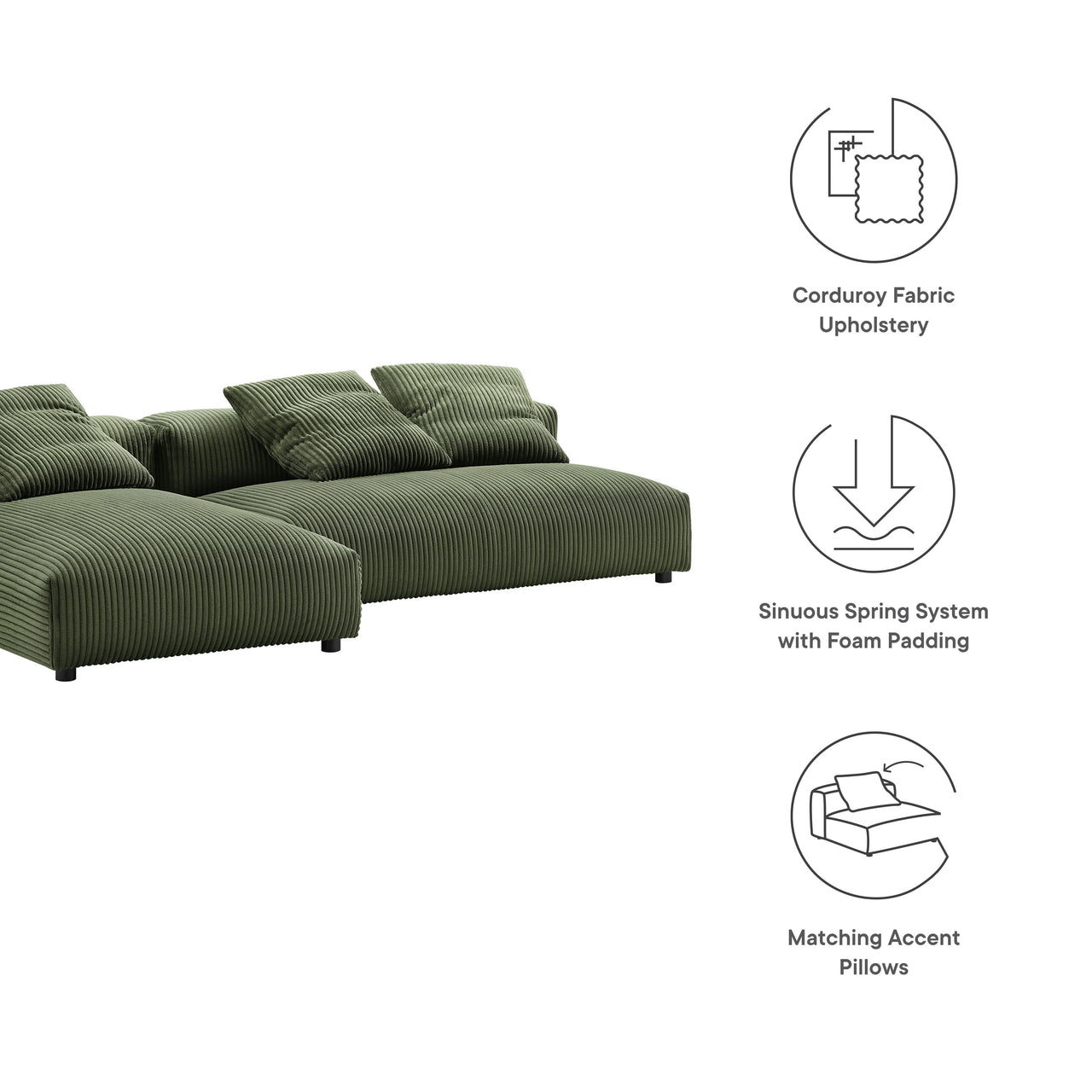 Leisure 2-Piece Modular Corduroy Sectional with Chaise, Fern