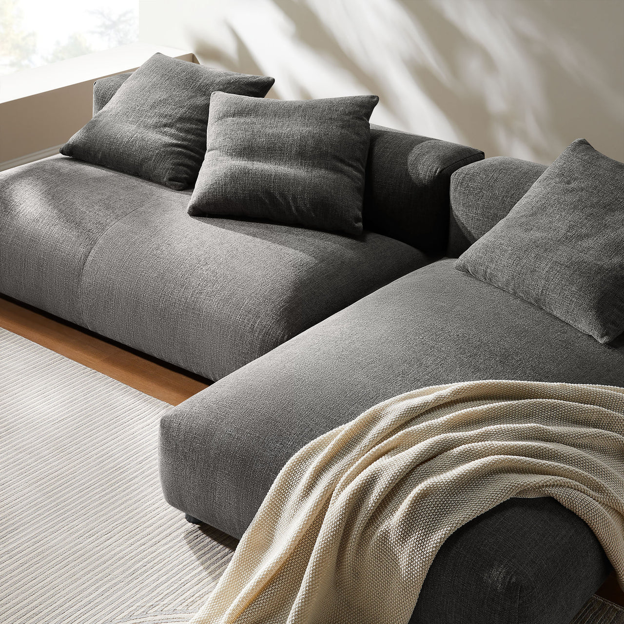 Leisure 2-Piece Modular Fabric Sectional with Chaise, Charcoal