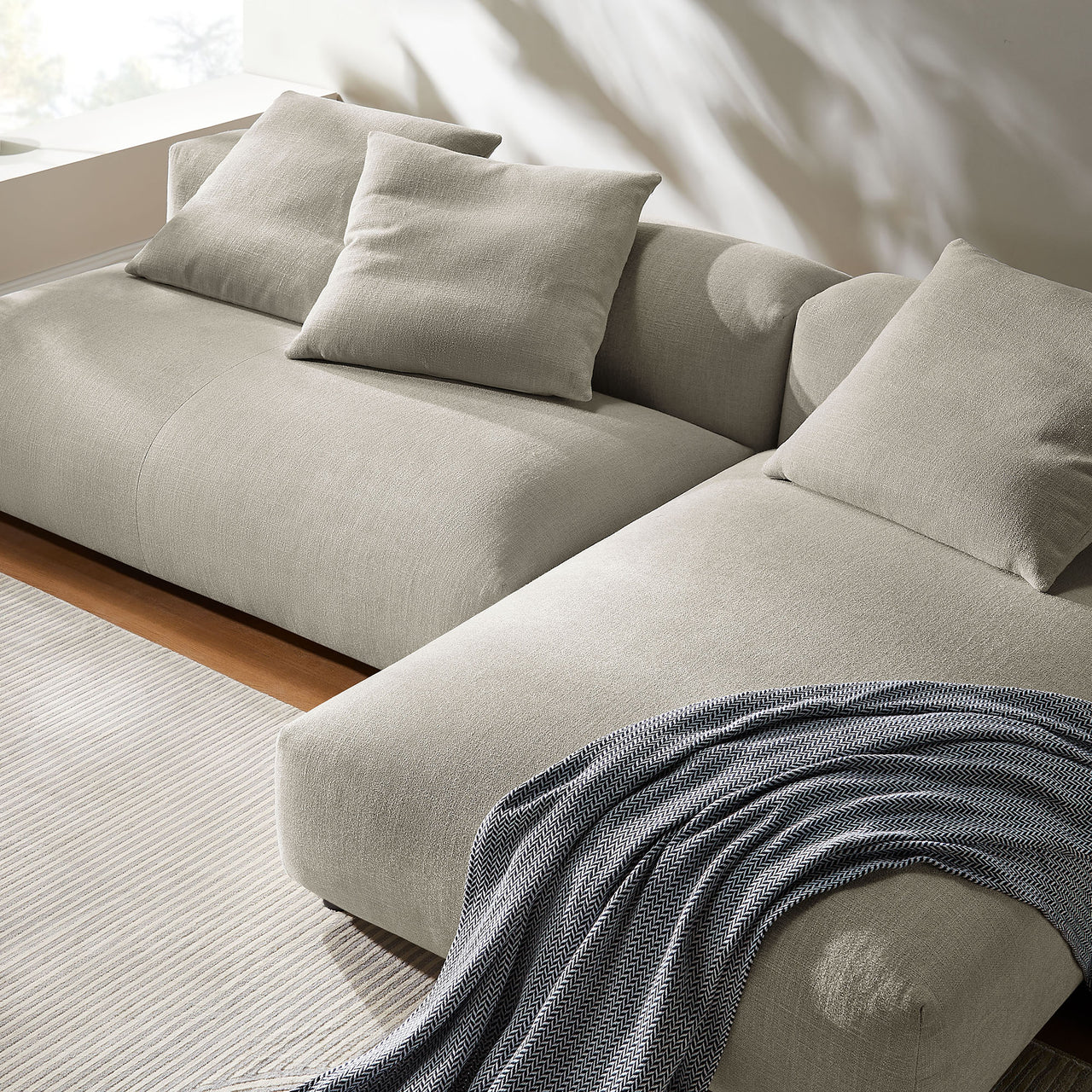 Leisure 2-Piece Modular Fabric Sectional with Chaise, Linen
