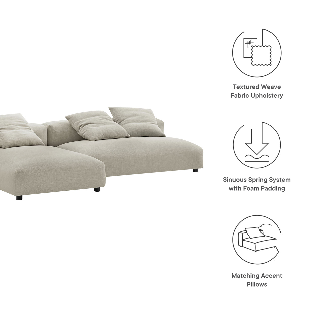 Leisure 2-Piece Modular Fabric Sectional with Chaise, Linen