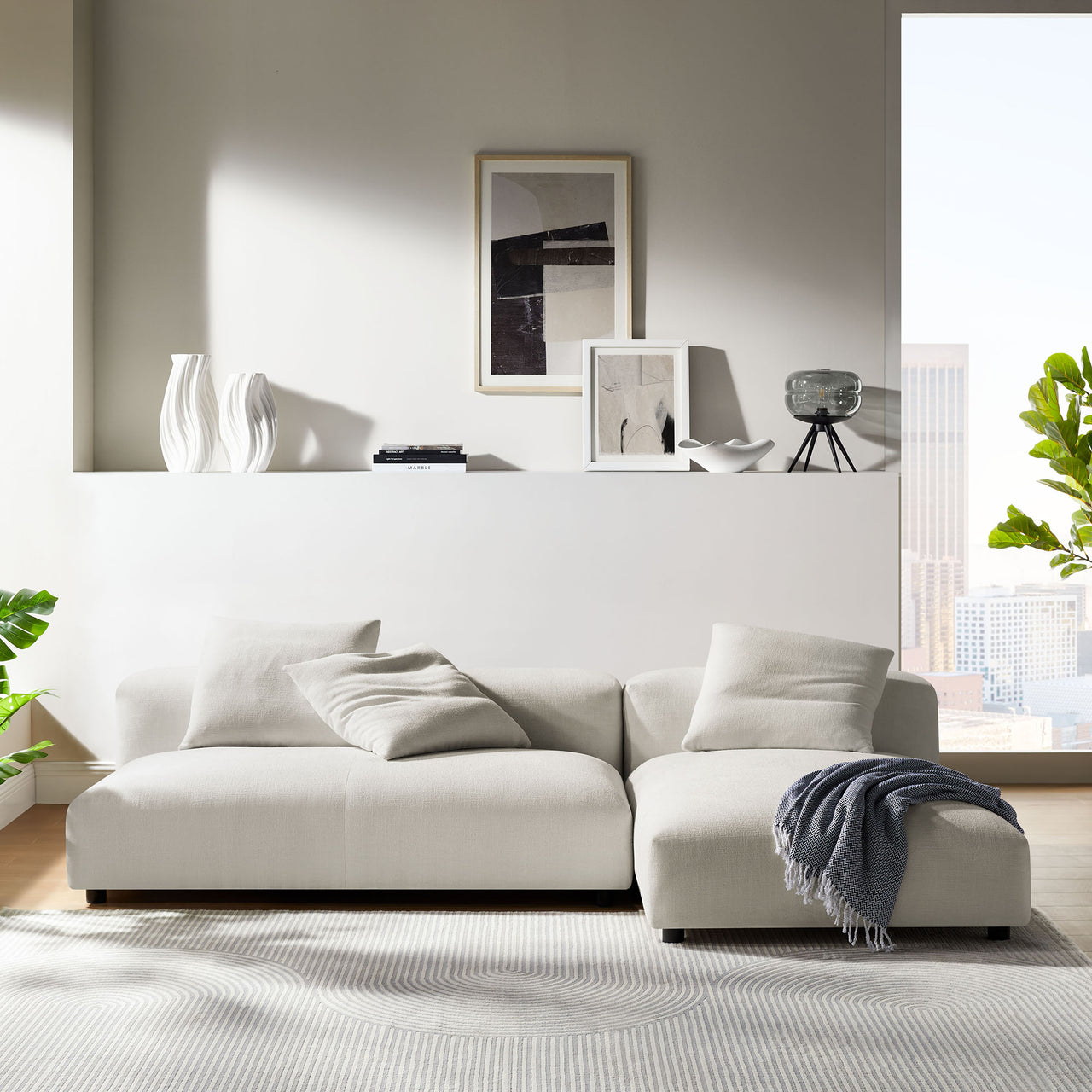 Leisure 2-Piece Modular Fabric Sectional with Chaise, Sand