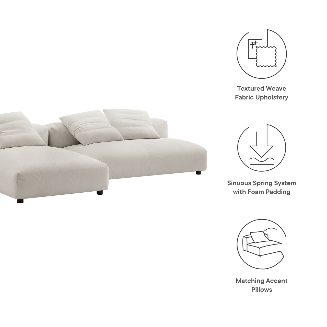 Leisure 2-Piece Modular Fabric Sectional with Chaise, Sand
