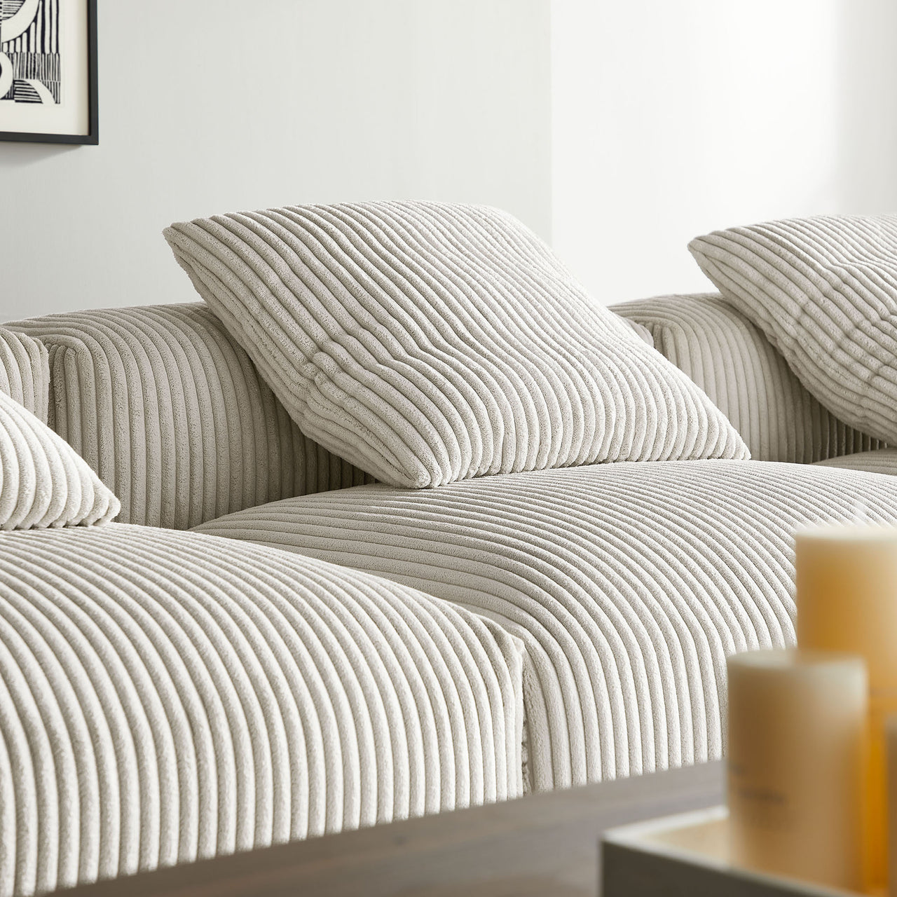 Leisure 4-Piece Modular Corduroy Sectional, Almond