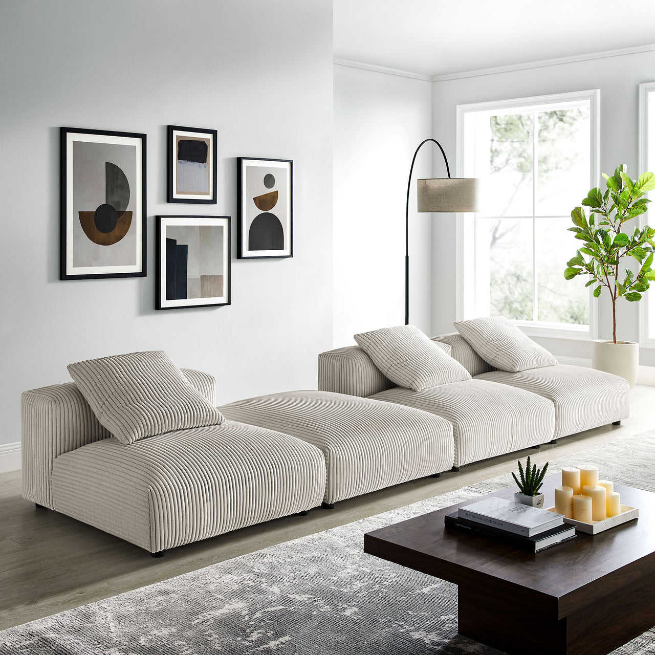 Leisure 4-Piece Modular Corduroy Sectional, Almond