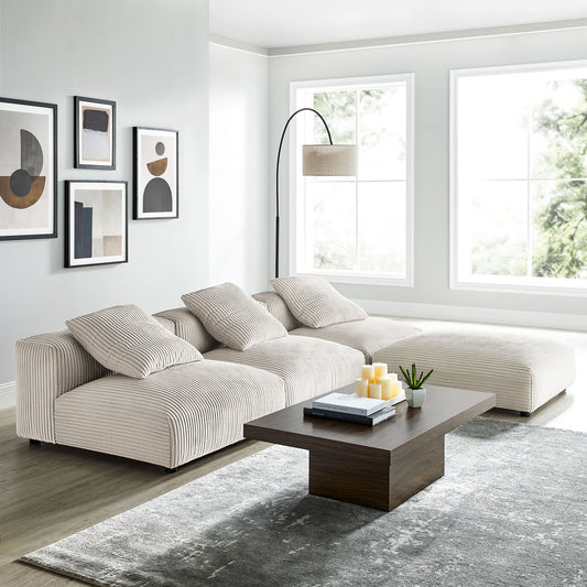 Leisure 4-Piece Modular Corduroy Sectional, Almond