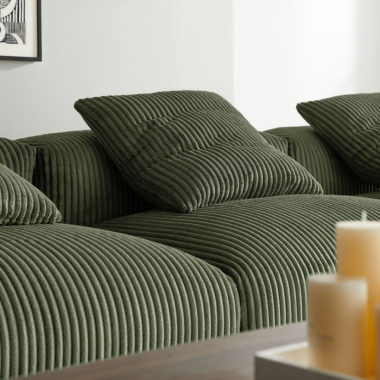 Leisure 4-Piece Modular Corduroy Sectional, Fern