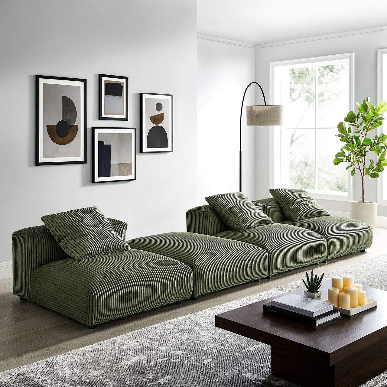 Leisure 4-Piece Modular Corduroy Sectional, Fern