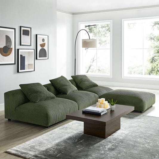 Leisure 4-Piece Modular Corduroy Sectional, Fern