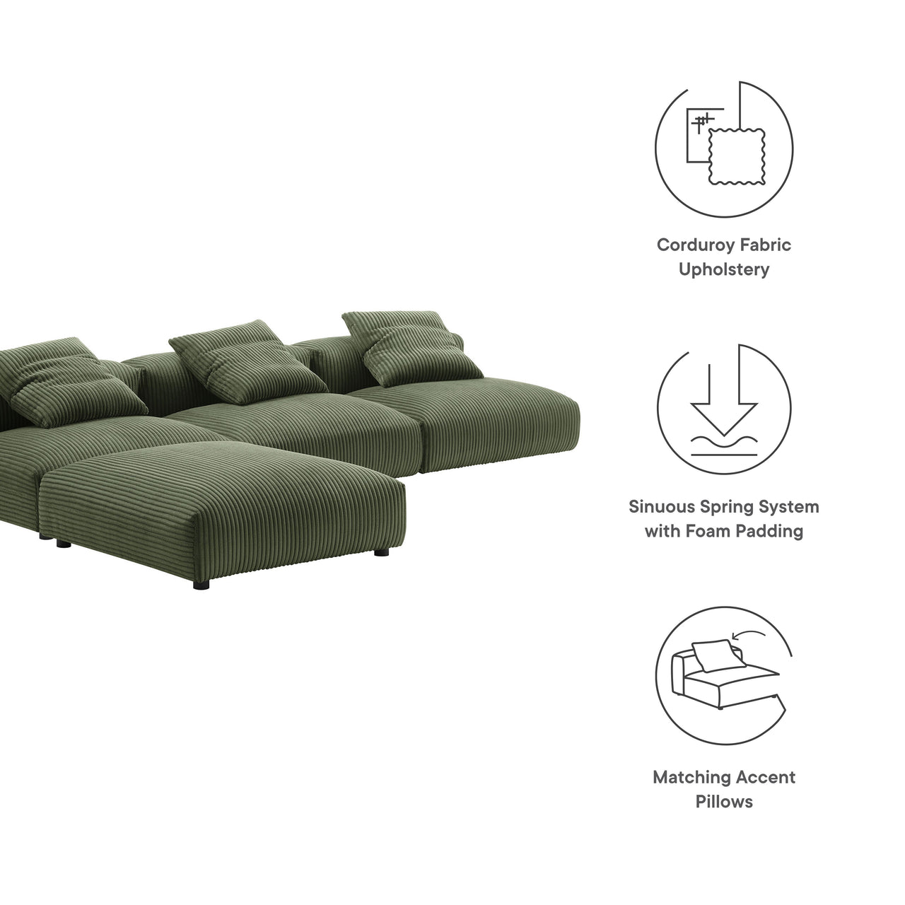 Leisure 4-Piece Modular Corduroy Sectional, Fern