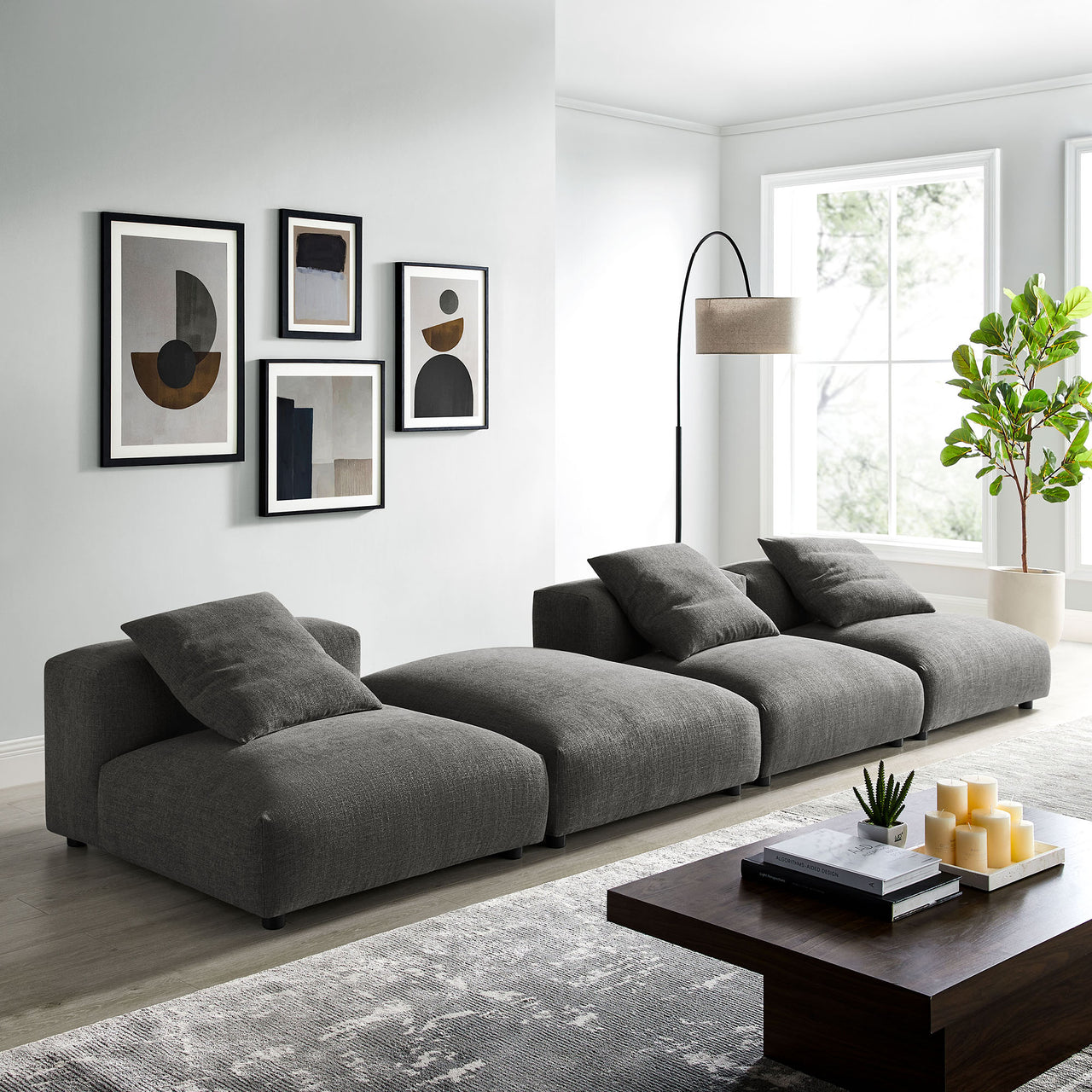 Leisure 4-Piece Modular Fabric Sectional, Charcoal