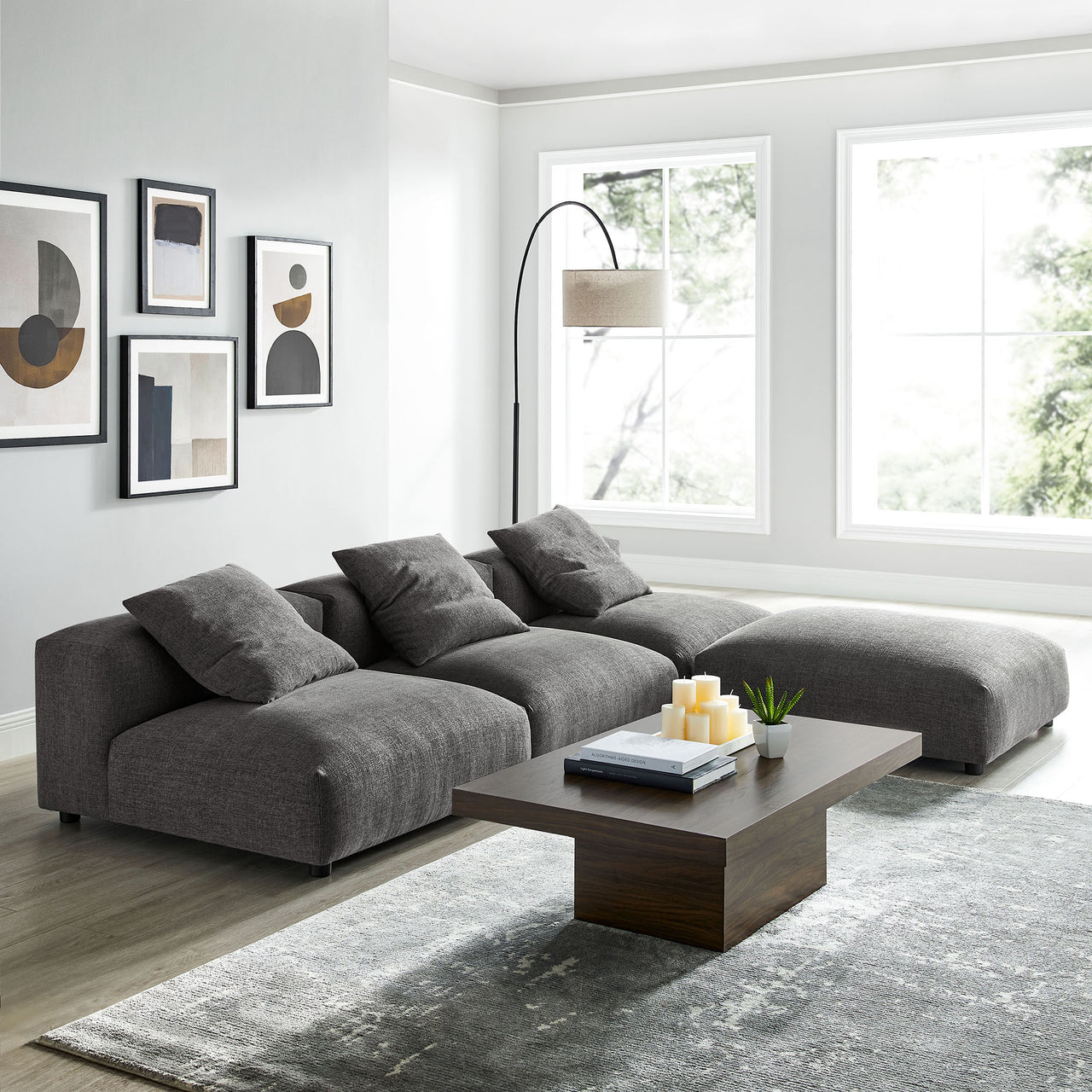 Leisure 4-Piece Modular Fabric Sectional, Charcoal