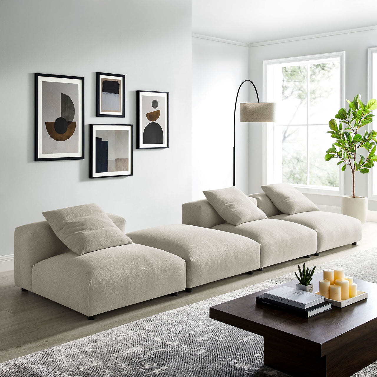 Leisure 4-Piece Modular Fabric Sectional, Linen