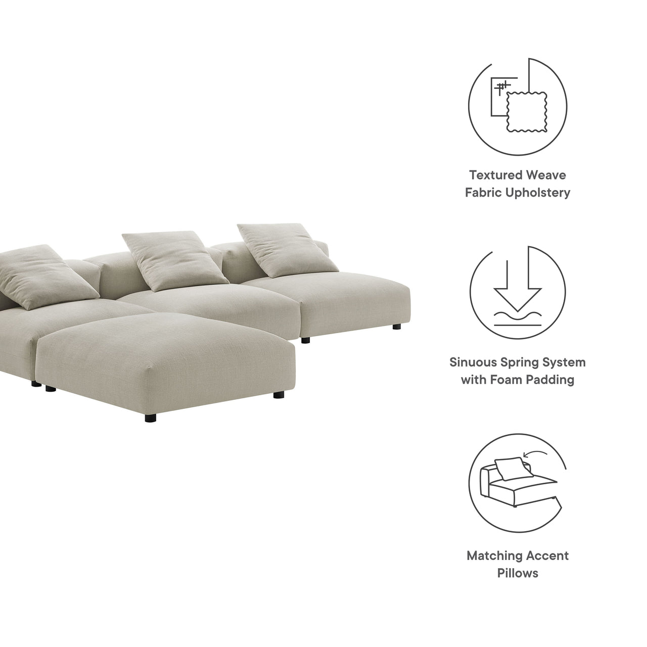 Leisure 4-Piece Modular Fabric Sectional, Linen