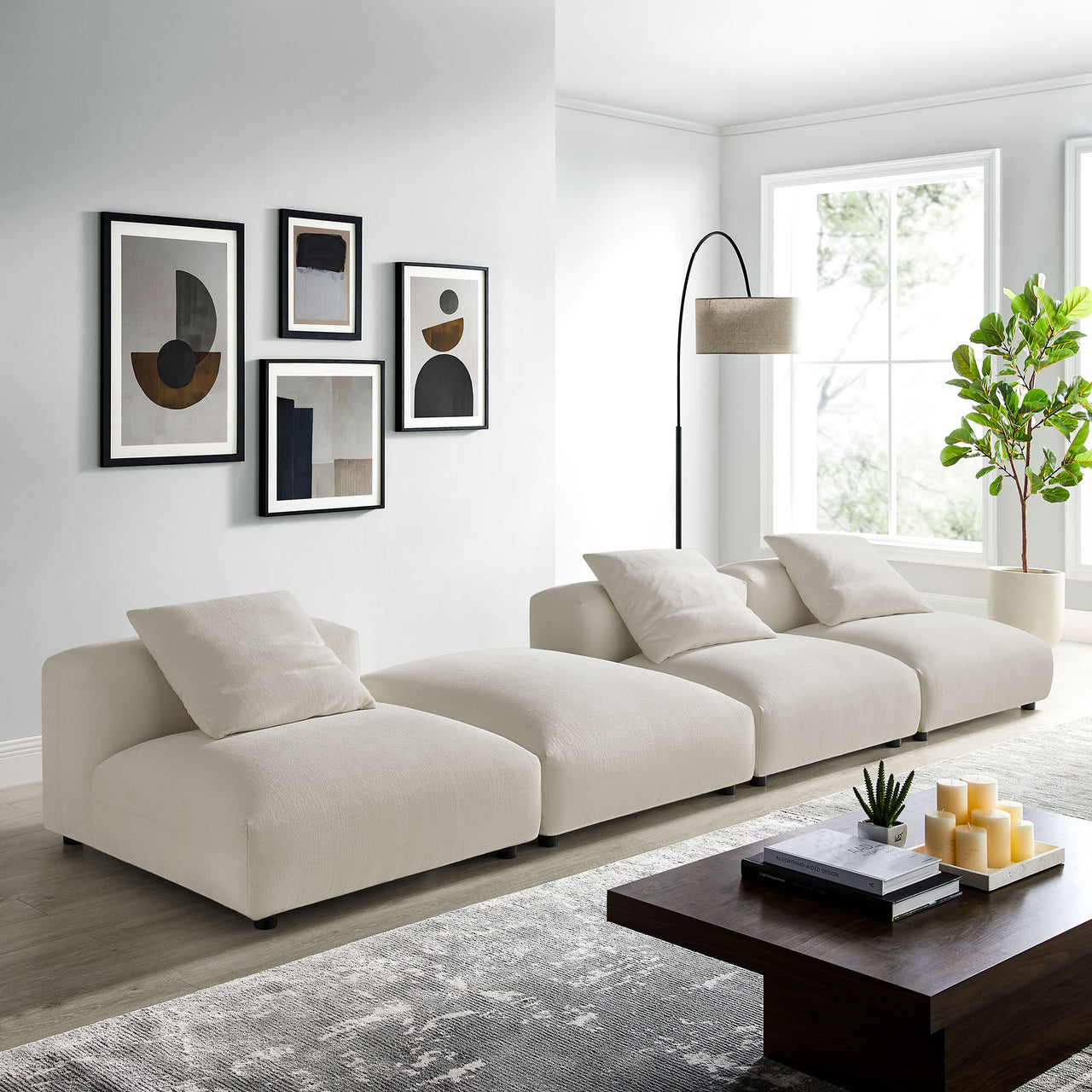 Leisure 4-Piece Modular Fabric Sectional, Sand