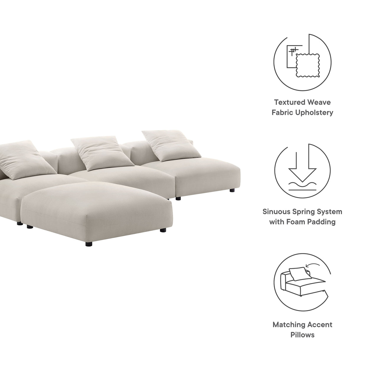 Leisure 4-Piece Modular Fabric Sectional, Sand