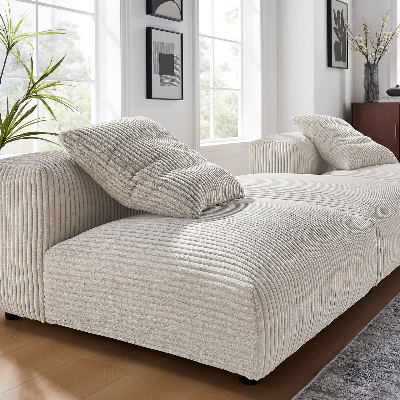Leisure 3-Piece Modular Corduroy Sectional, Almond