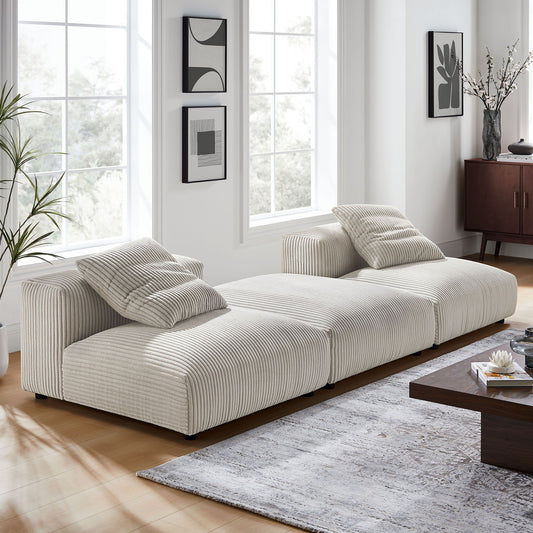 Leisure 3-Piece Modular Corduroy Sectional, Almond