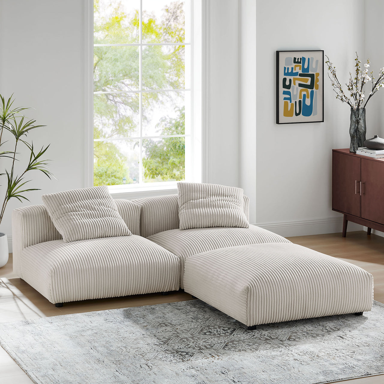 Leisure 3-Piece Modular Corduroy Sectional, Almond