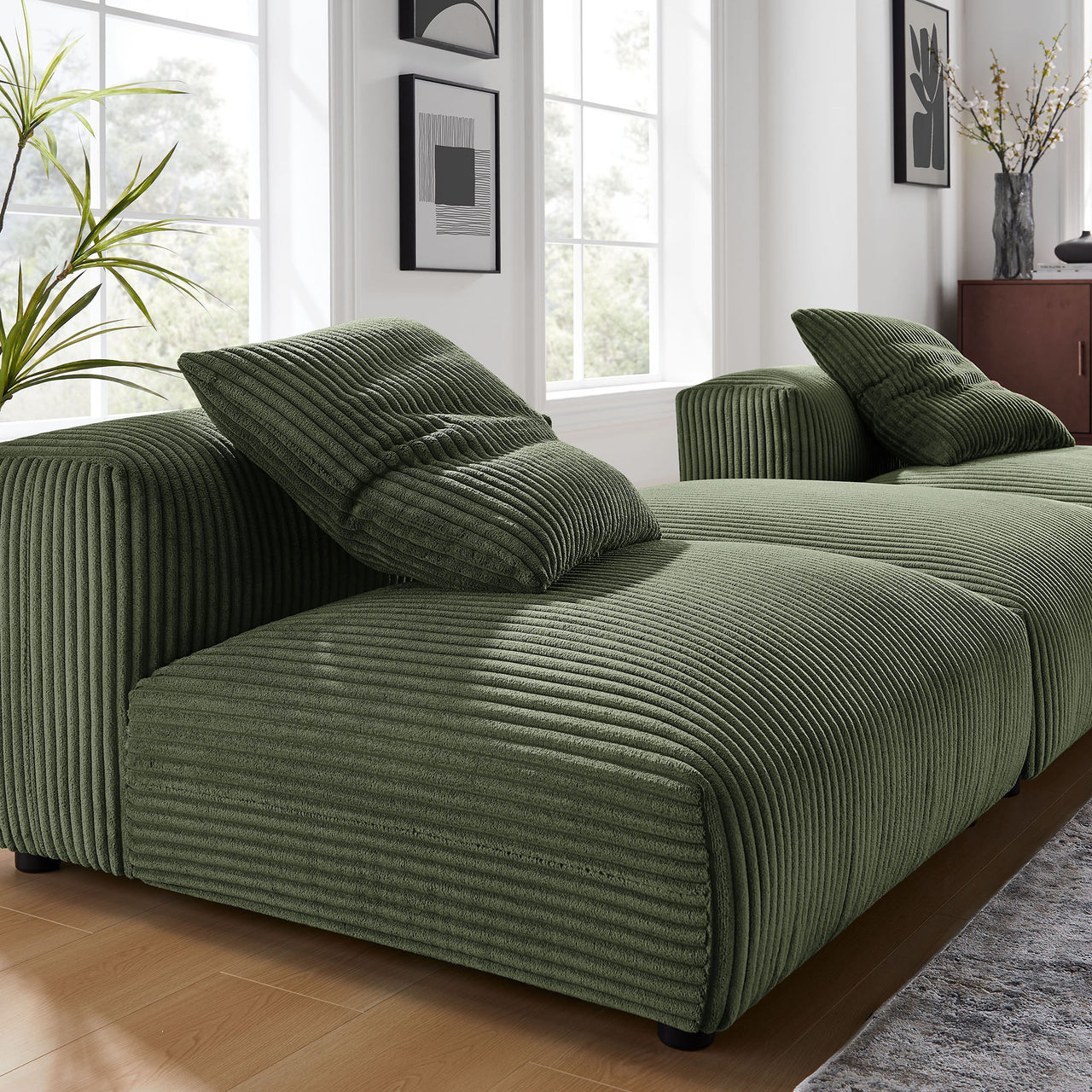 Leisure 3-Piece Modular Corduroy Sectional, Fern