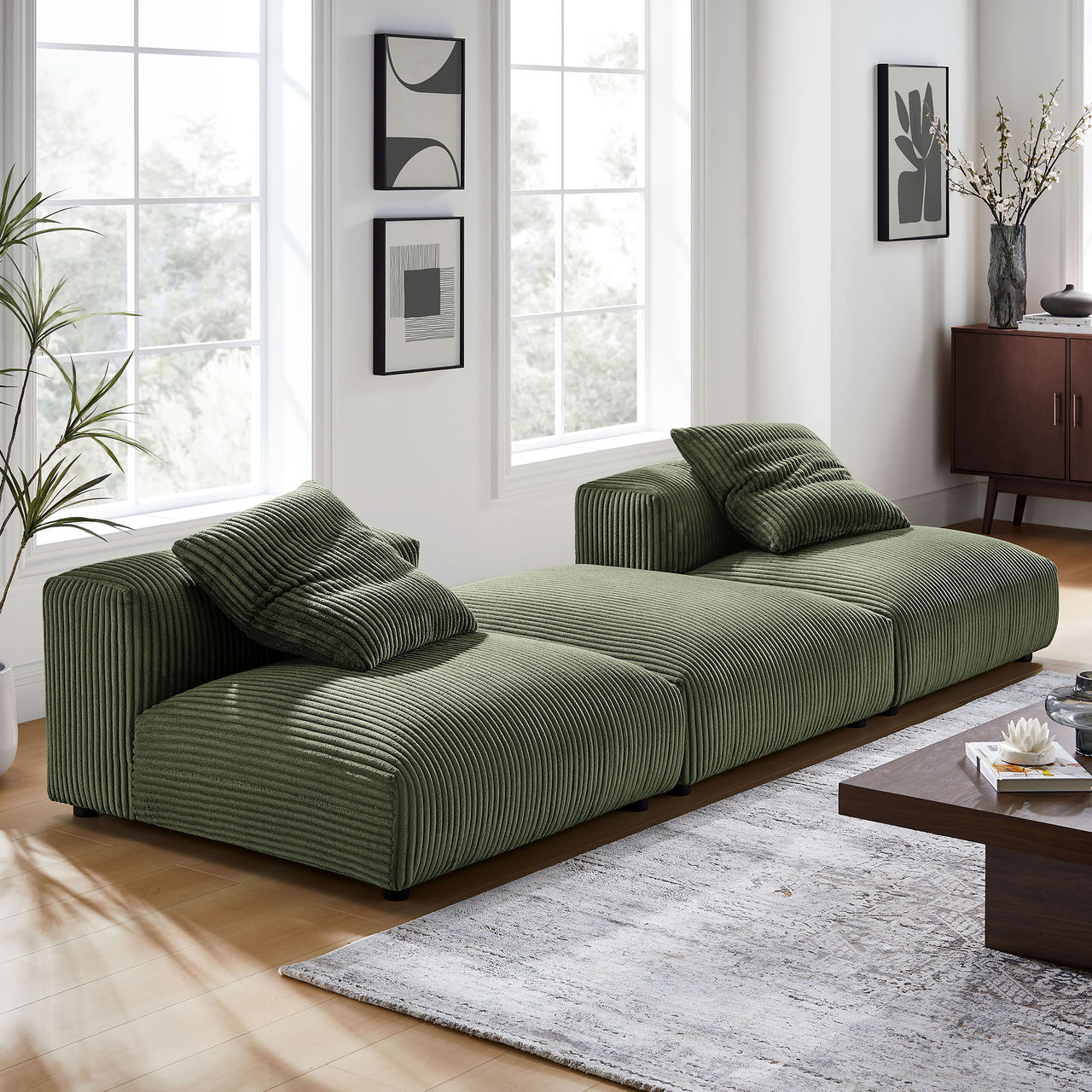 Leisure 3-Piece Modular Corduroy Sectional, Fern