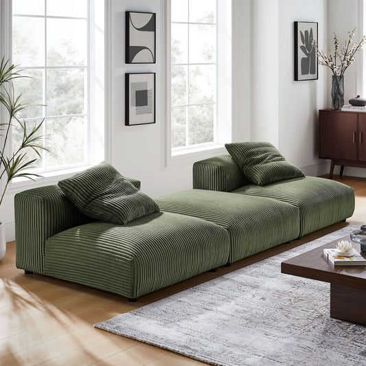 Leisure 3-Piece Modular Corduroy Sectional, Fern