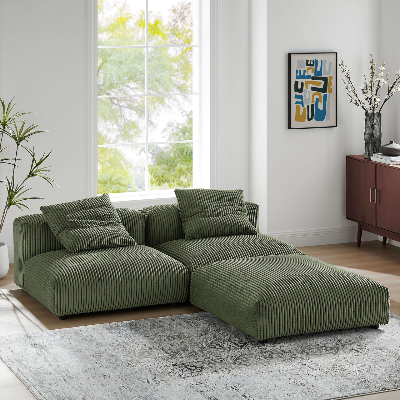 Leisure 3-Piece Modular Corduroy Sectional, Fern