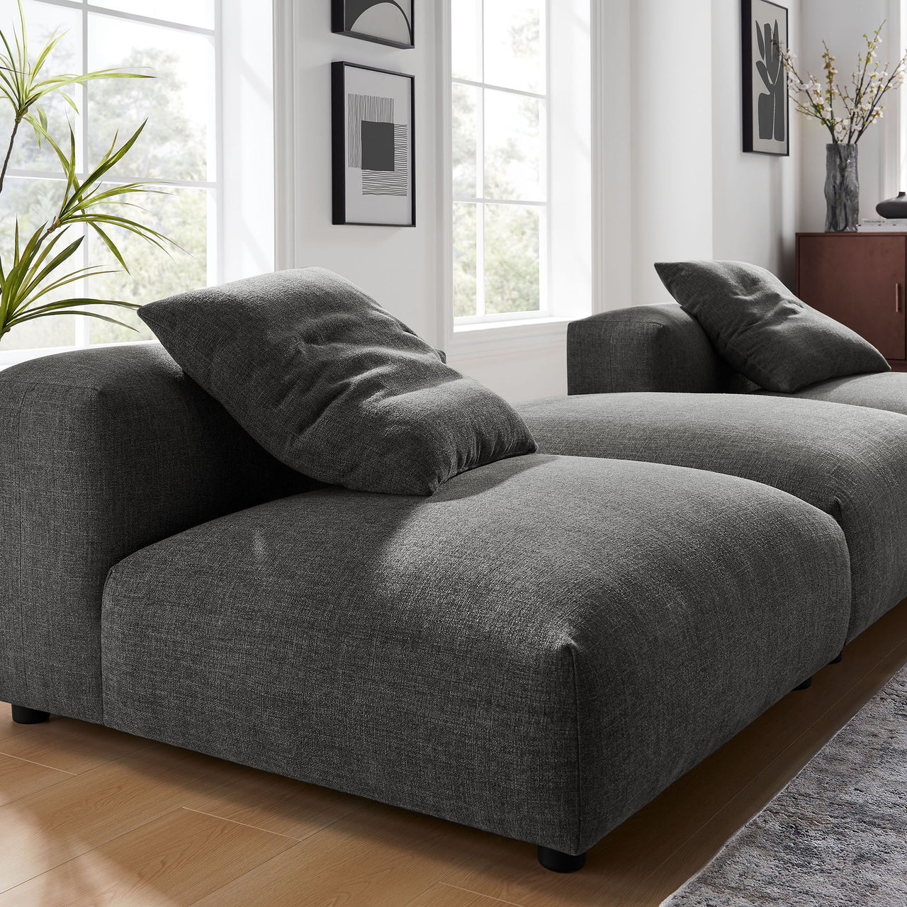 Leisure 3-Piece Modular Fabric Sectional, Charcoal