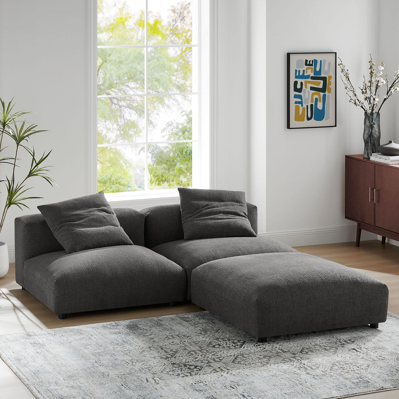 Leisure 3-Piece Modular Fabric Sectional, Charcoal