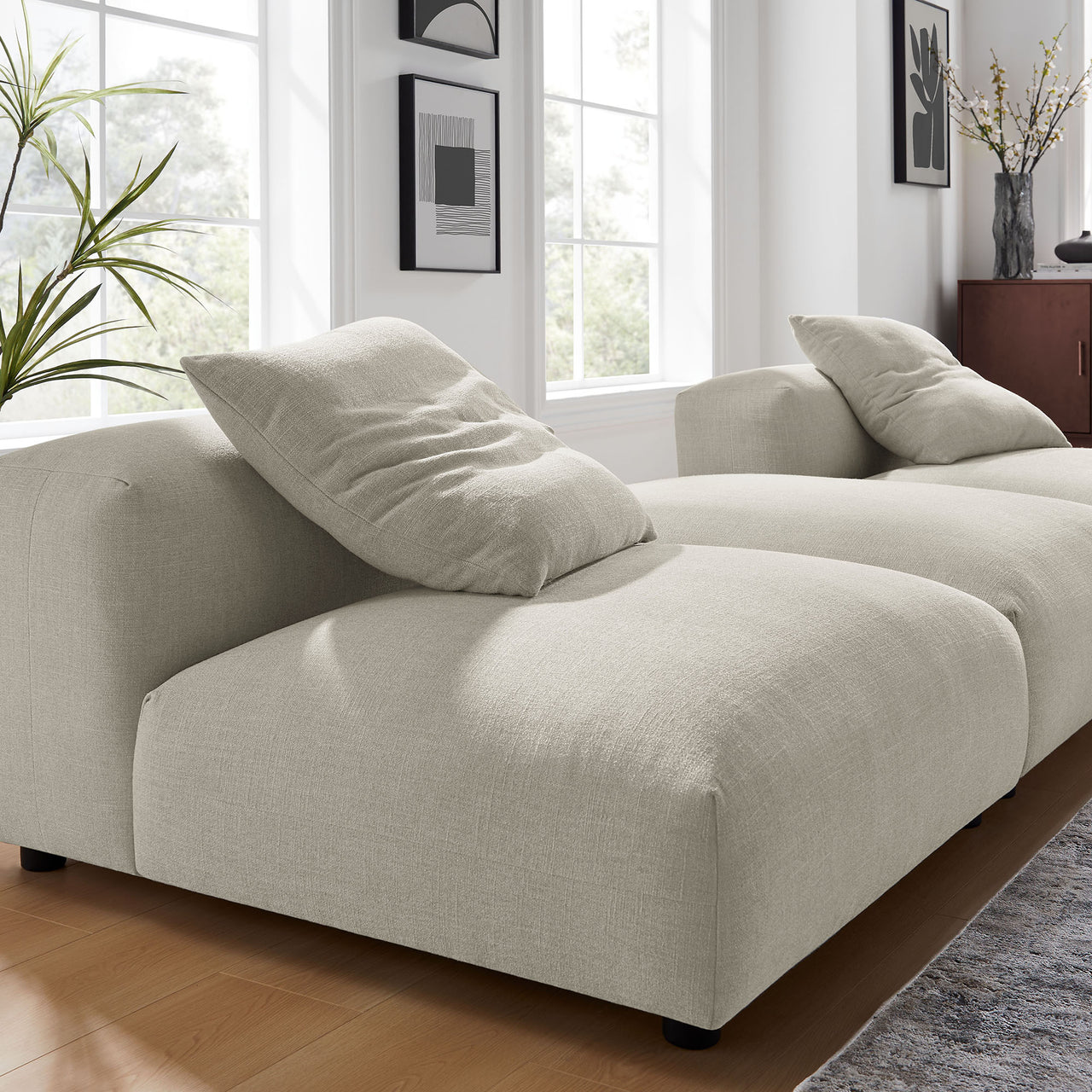 Leisure 3-Piece Modular Fabric Sectional, Linen