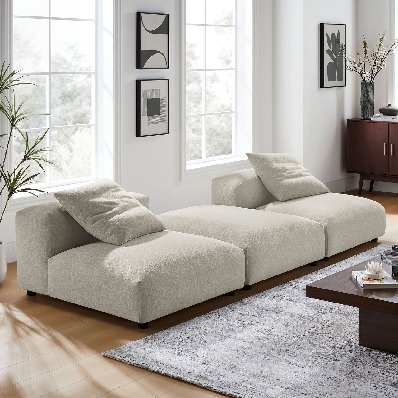 Leisure 3-Piece Modular Fabric Sectional, Linen