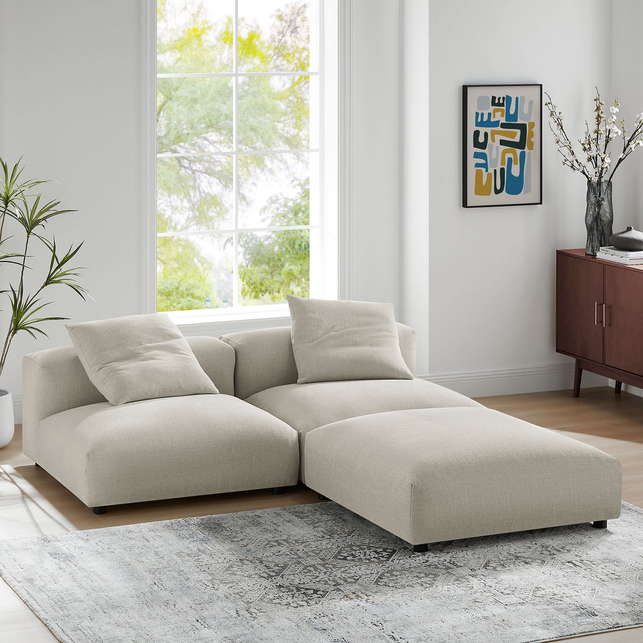 Leisure 3-Piece Modular Fabric Sectional, Linen