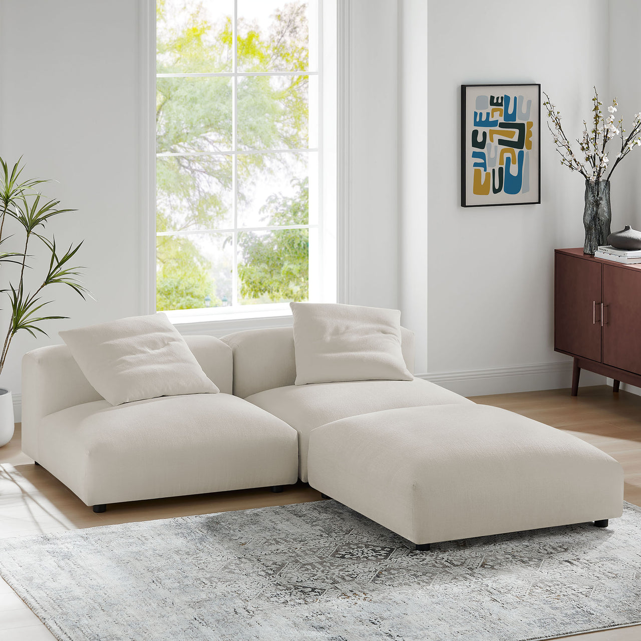 Leisure 3-Piece Modular Fabric Sectional, Sand