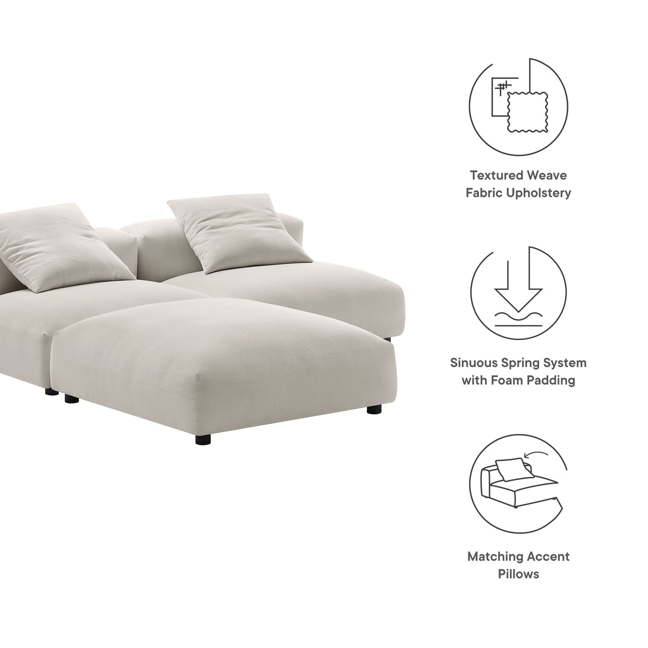 Leisure 3-Piece Modular Fabric Sectional, Sand
