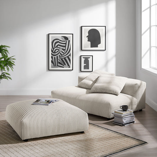Leisure Modular Corduroy Armless Loveseat and Ottoman Set, Almond