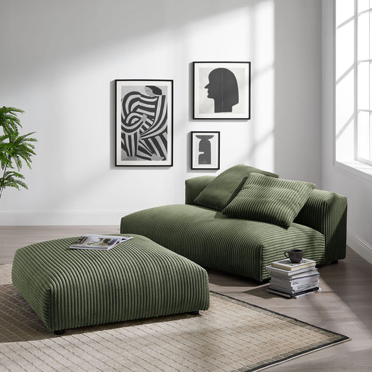 Leisure Modular Corduroy Armless Loveseat and Ottoman Set, Fern