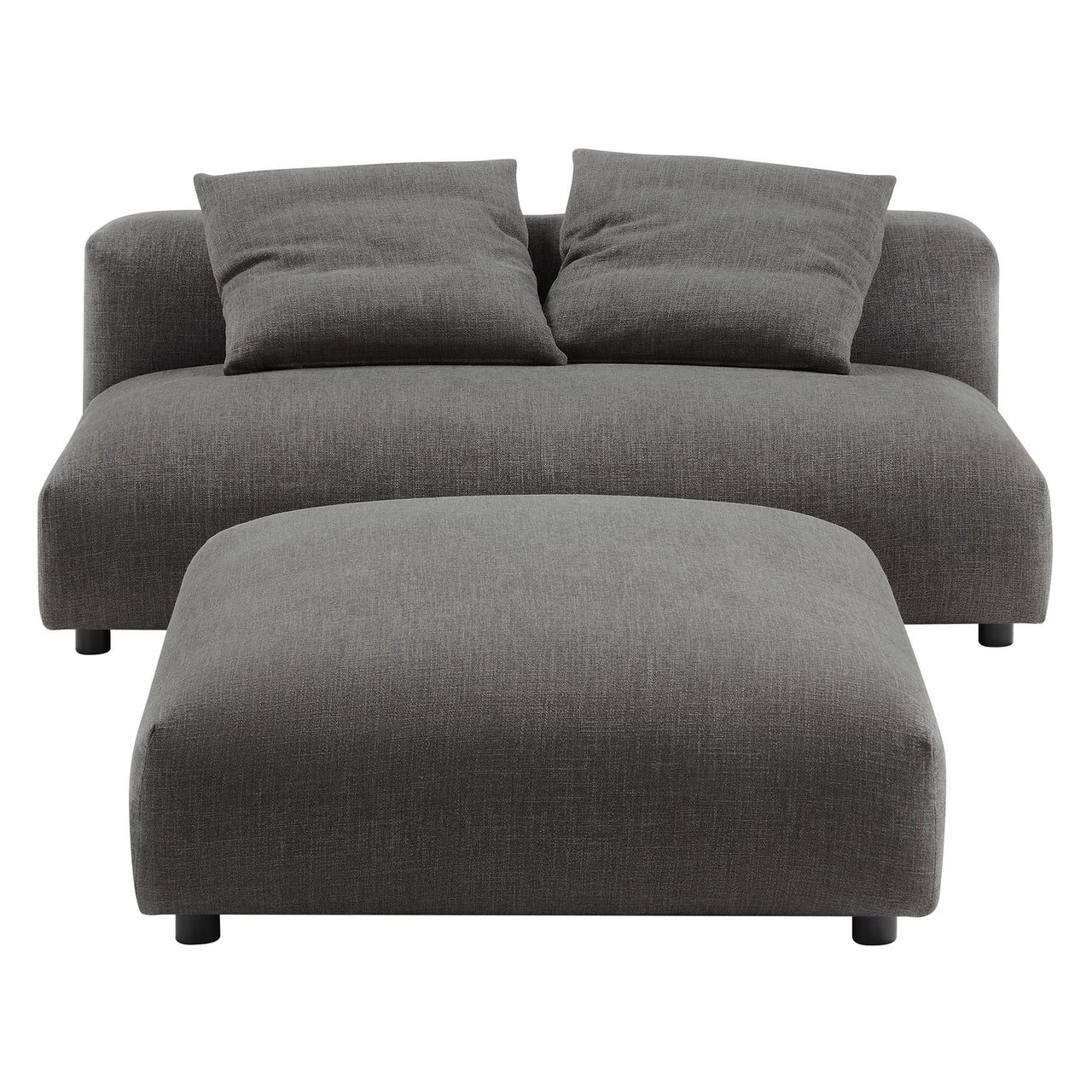 Leisure Modular Fabric Armless Loveseat and Ottoman Set, Charcoal