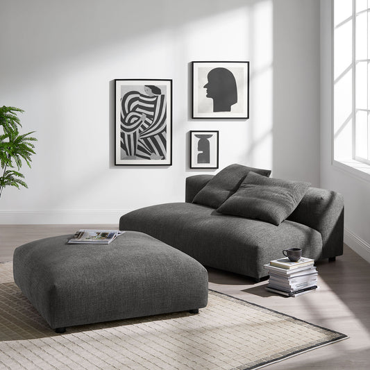 Leisure Modular Fabric Armless Loveseat and Ottoman Set, Charcoal