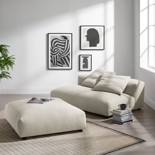 Leisure Modular Fabric Armless Loveseat and Ottoman Set, Linen