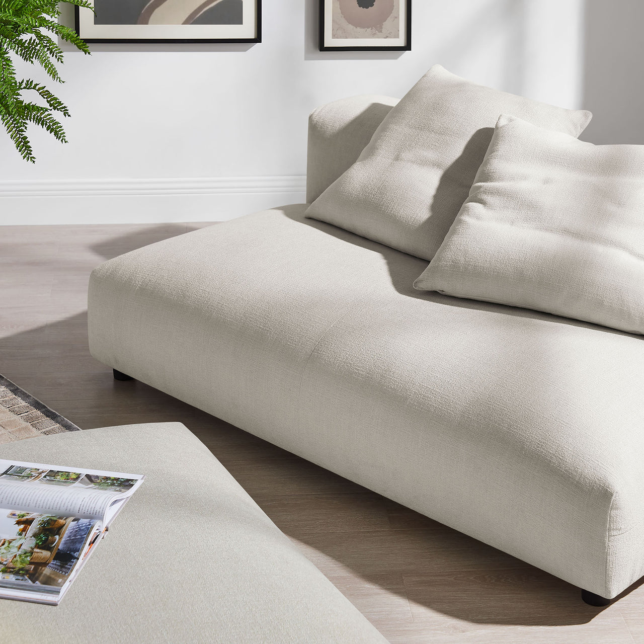 Leisure Modular Fabric Armless Loveseat and Ottoman Set, Sand