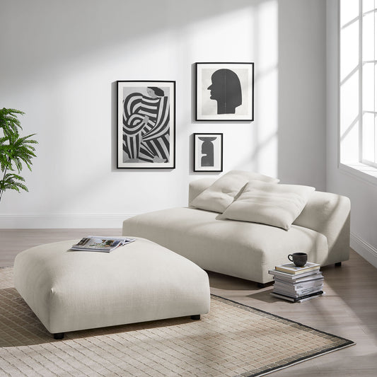Leisure Modular Fabric Armless Loveseat and Ottoman Set, Sand