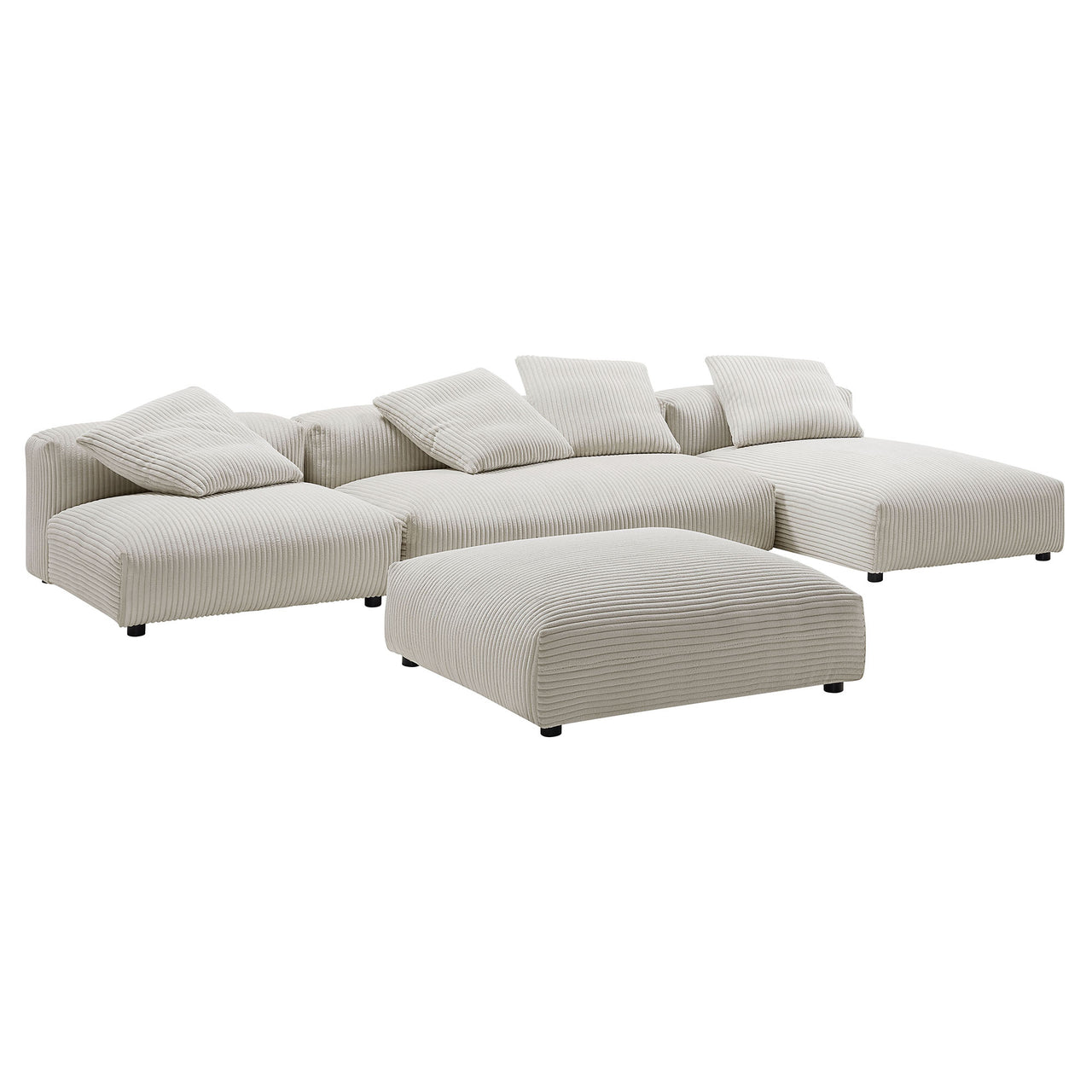 Leisure 4-Piece Modular Corduroy Sectional with Ottoman, Almond