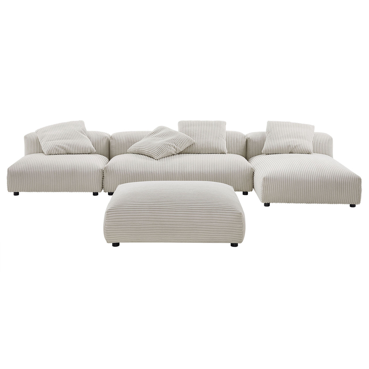 Leisure 4-Piece Modular Corduroy Sectional with Ottoman, Almond