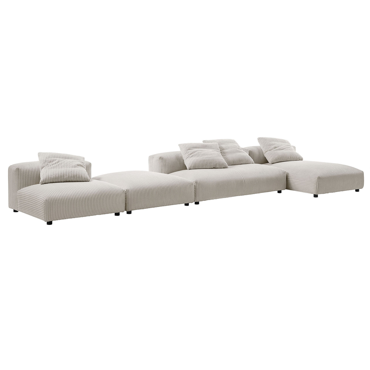 Leisure 4-Piece Modular Corduroy Sectional with Ottoman, Almond