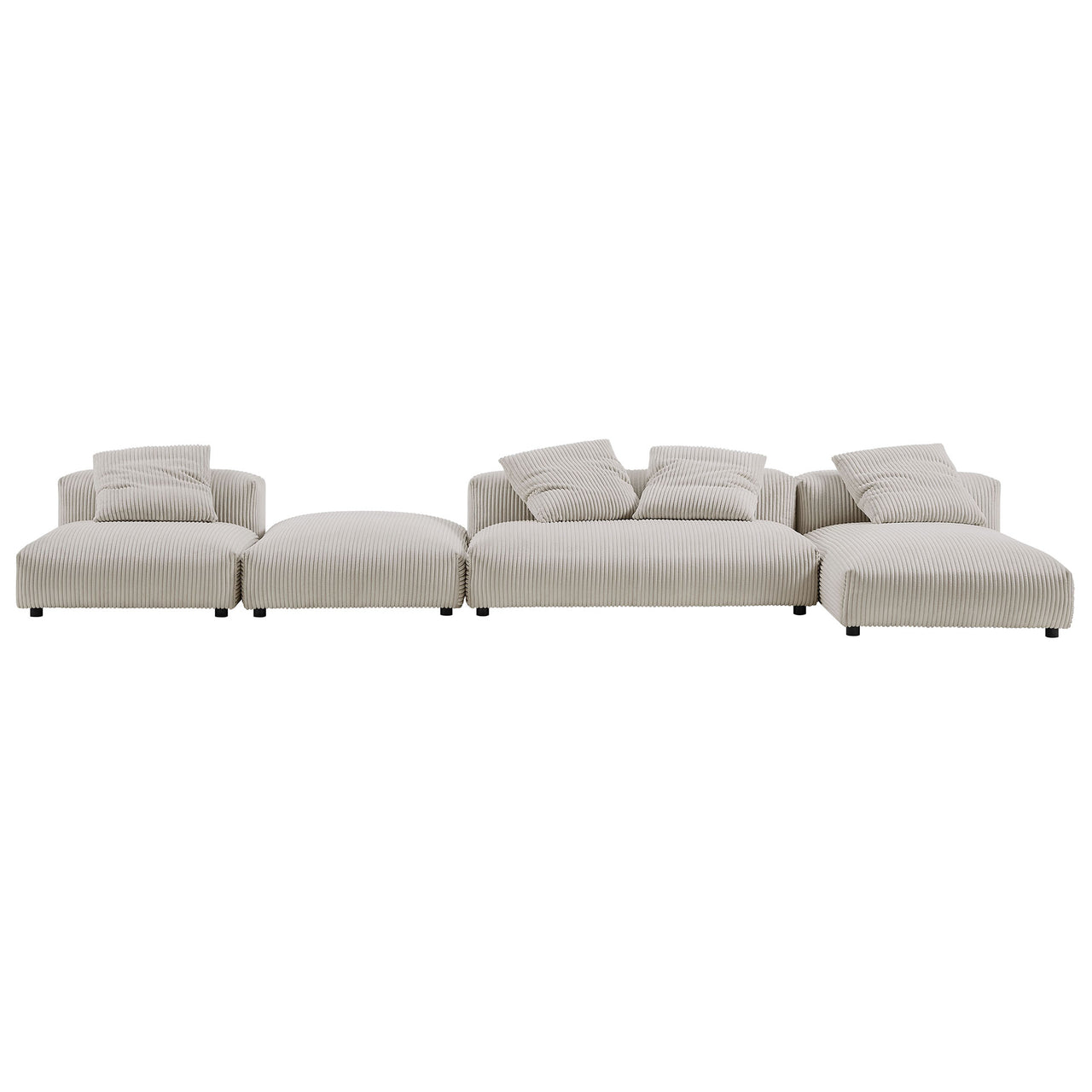 Leisure 4-Piece Modular Corduroy Sectional with Ottoman, Almond