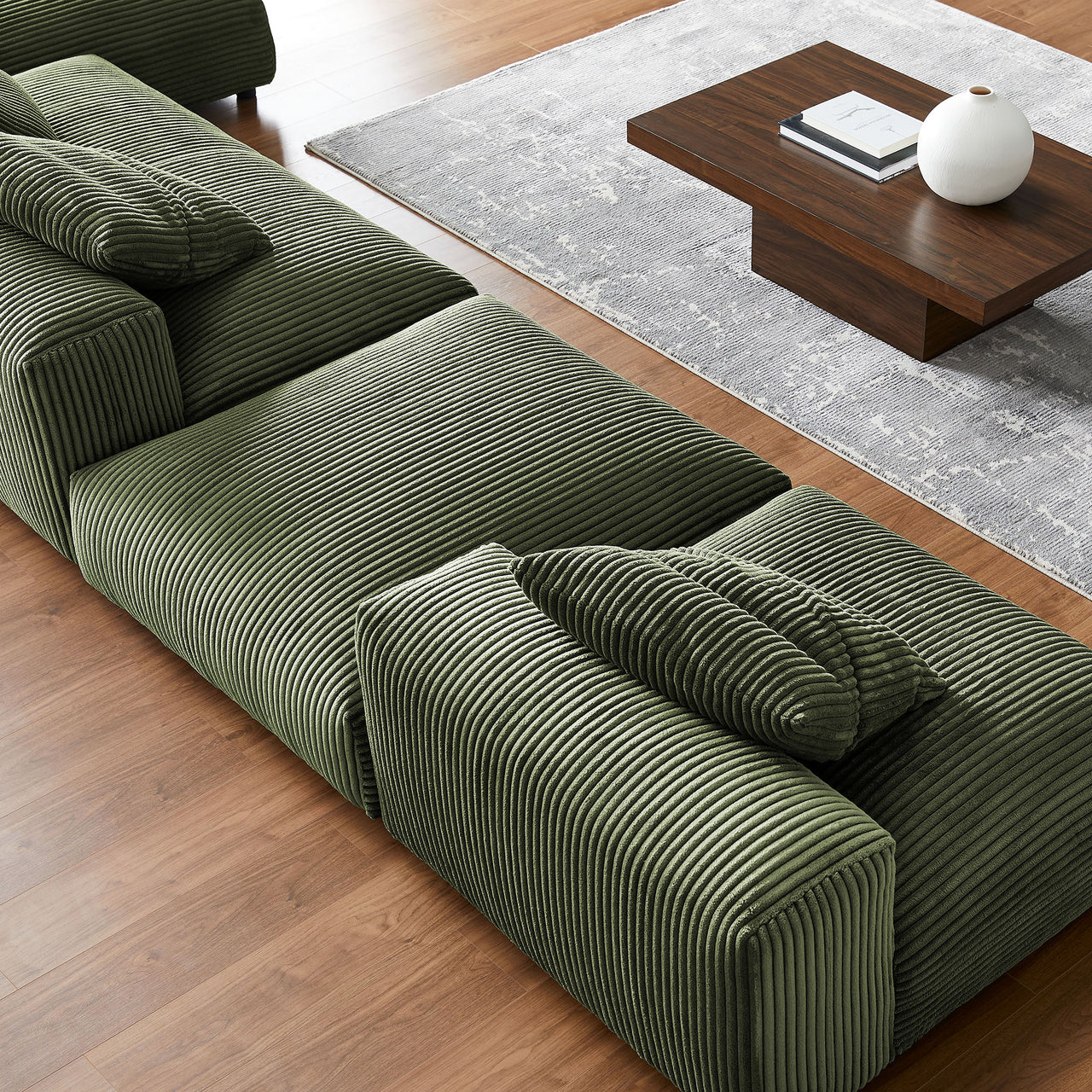 Leisure 4-Piece Modular Corduroy Sectional with Ottoman, Fern