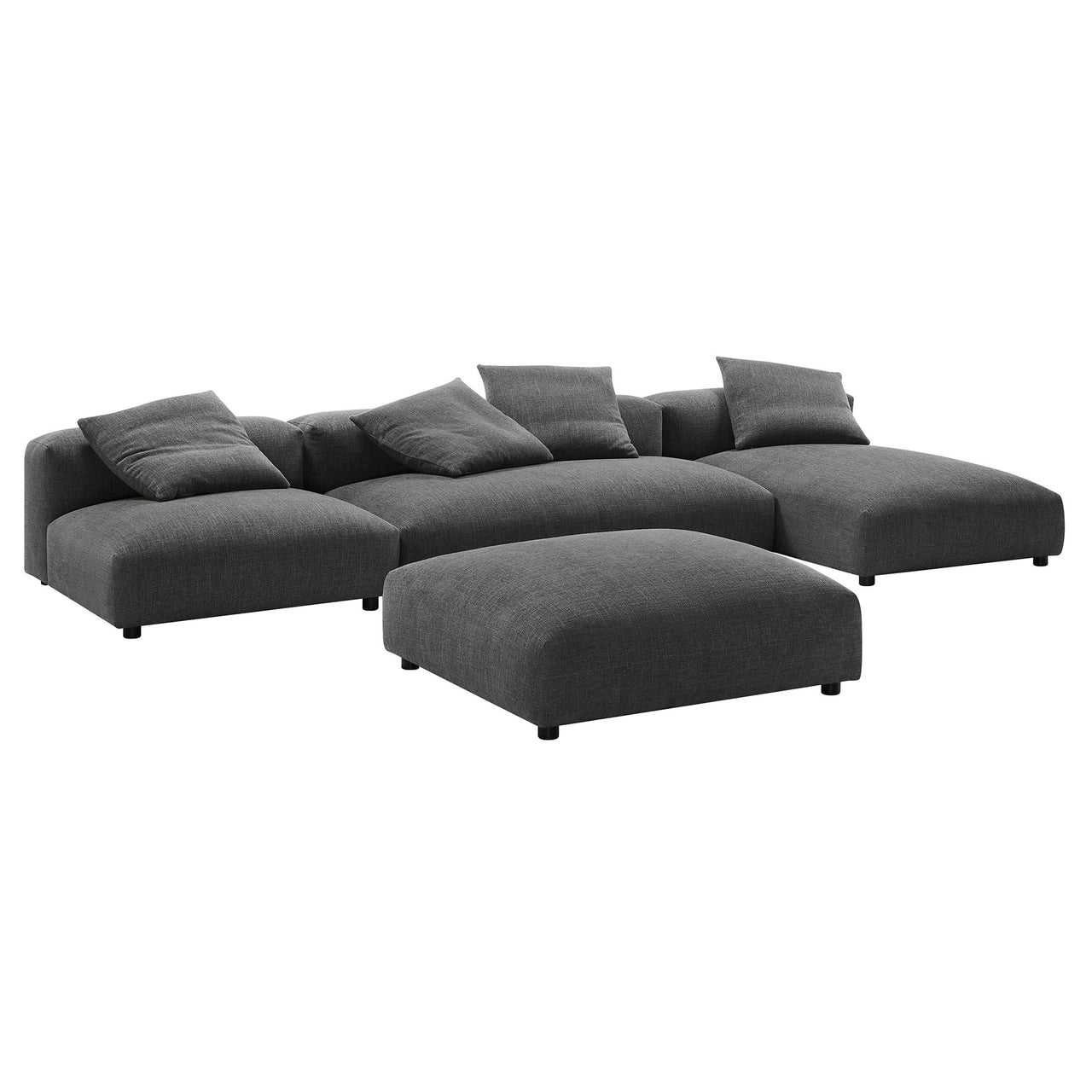 Leisure 4-Piece Modular Fabric Sectional with Ottoman, Charcoal