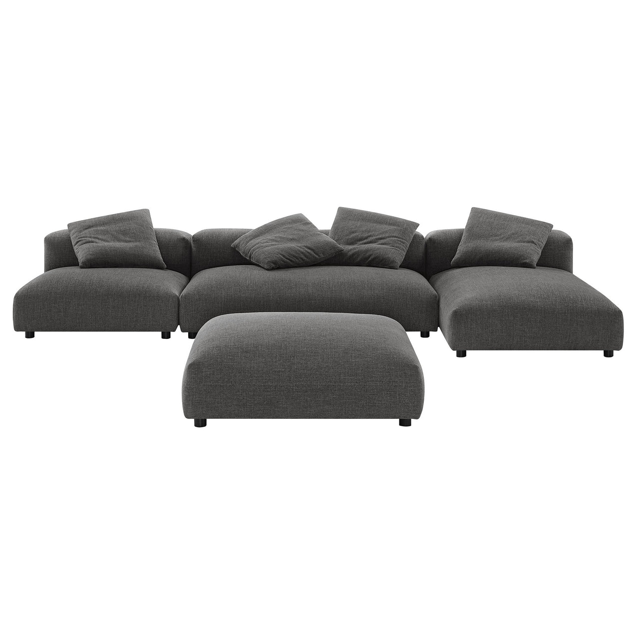 Leisure 4-Piece Modular Fabric Sectional with Ottoman, Charcoal