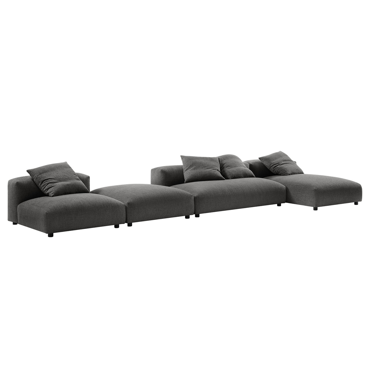 Leisure 4-Piece Modular Fabric Sectional with Ottoman, Charcoal