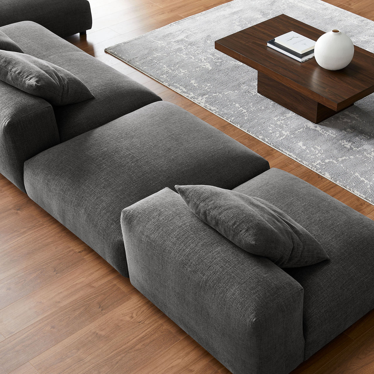 Leisure 4-Piece Modular Fabric Sectional with Ottoman, Charcoal